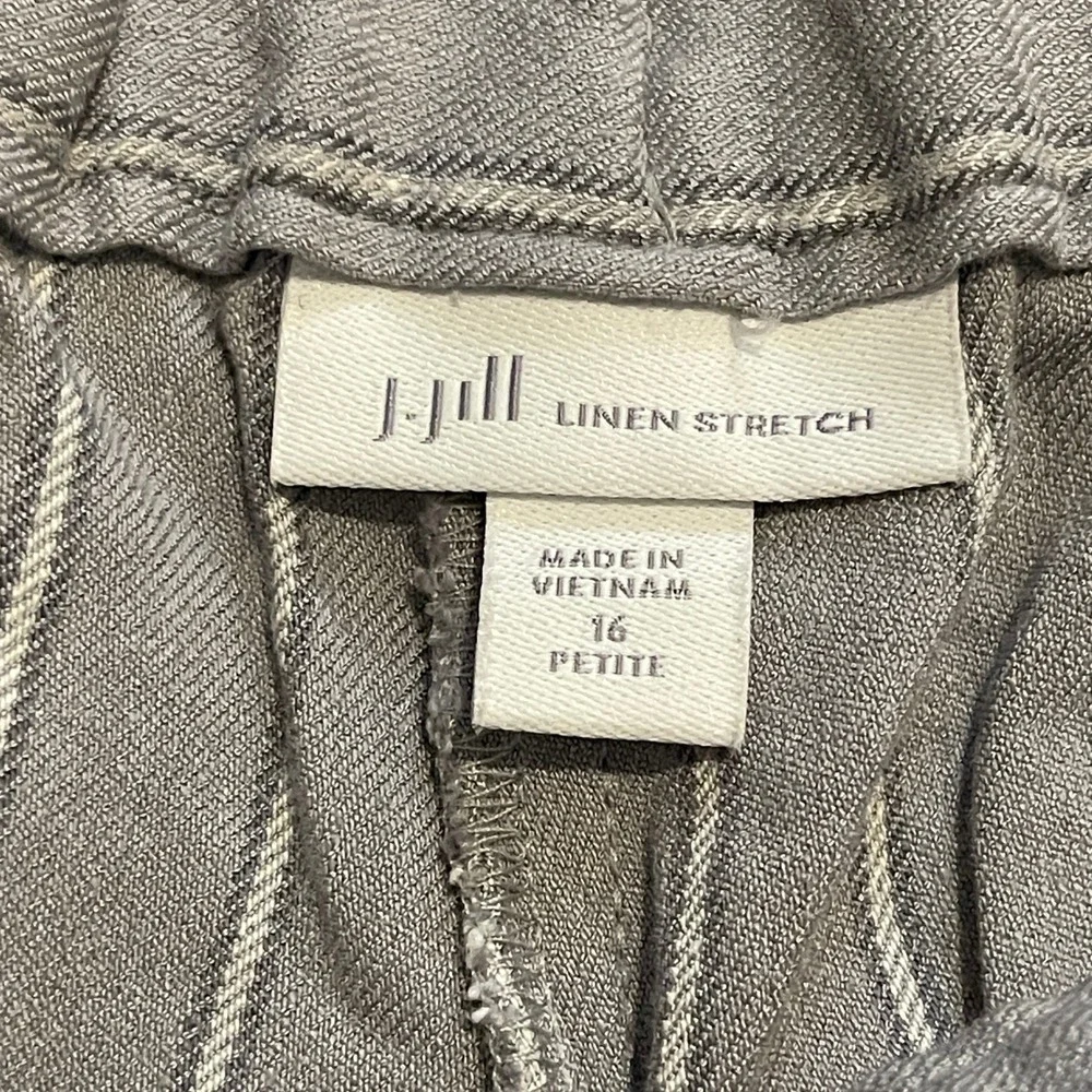 J.Jill Grey White Striped Linen Blend Wide Leg Crop Pants 16 Petite WPT218712
